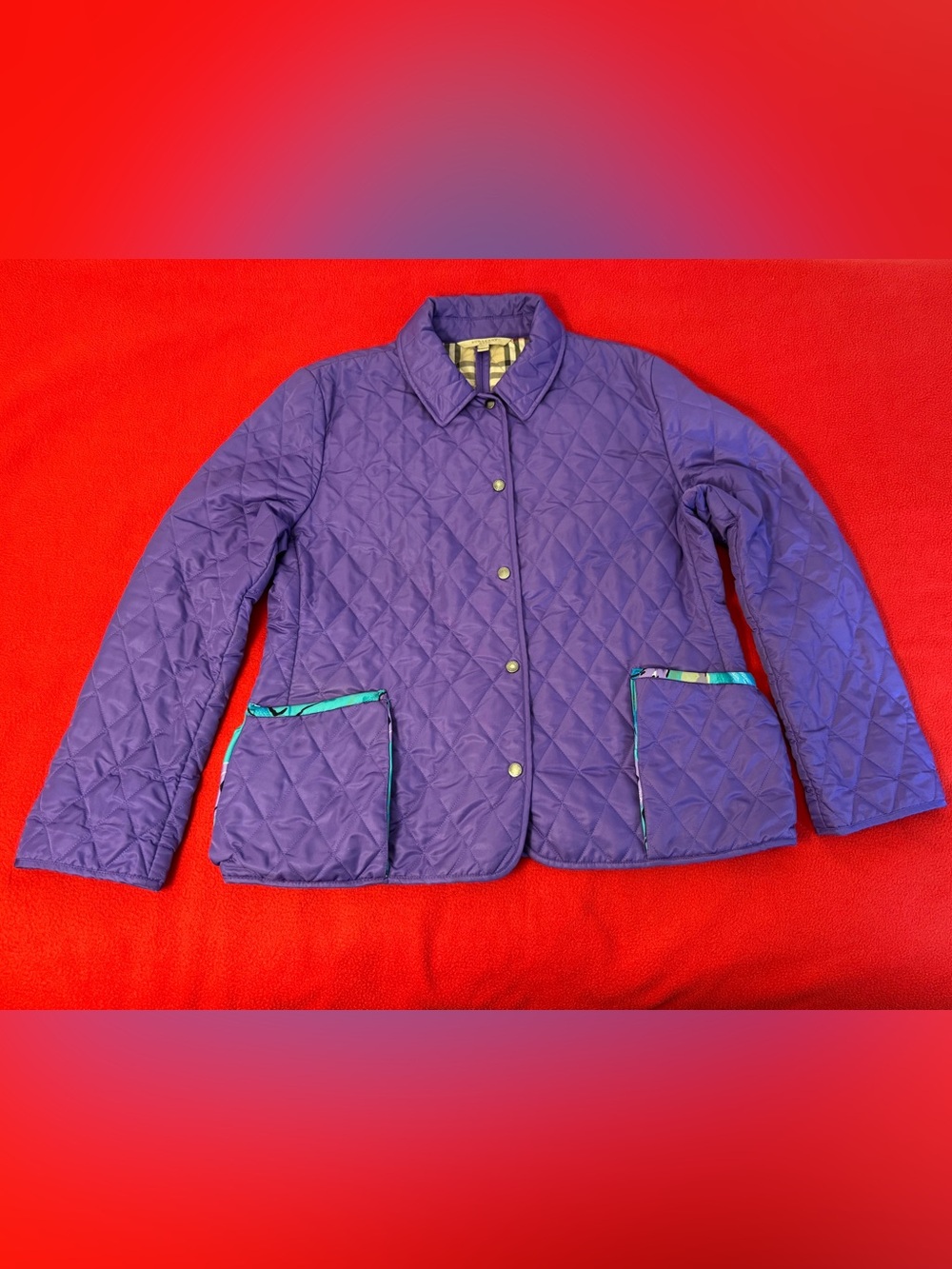 Rare-Sexy BURBERRY BRIT Classic Quilted Purple Coat Jacket Women's Size XL EUC
